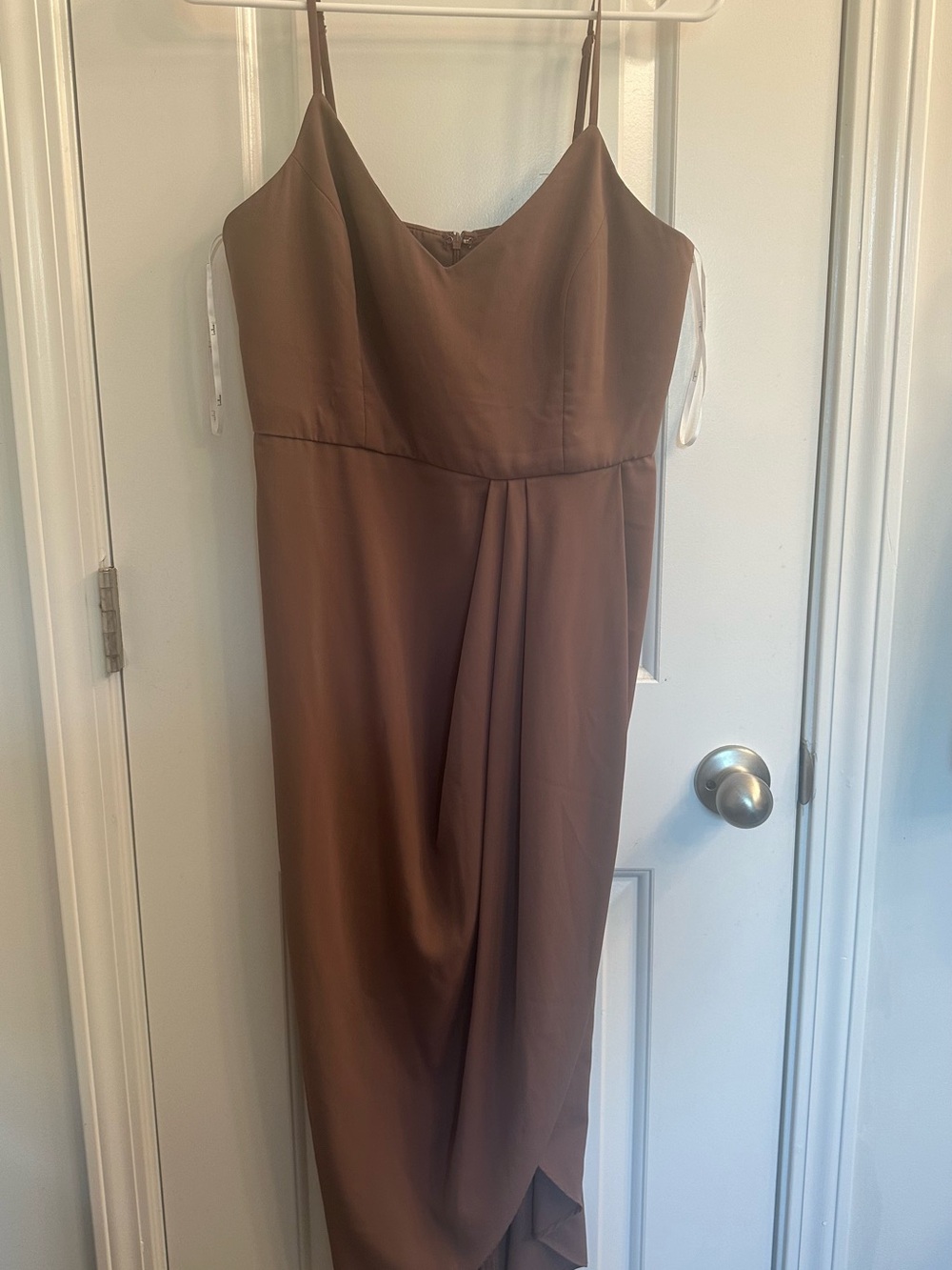 Lulu's Mauve-Brown Slip Midi Dress with Draped Front